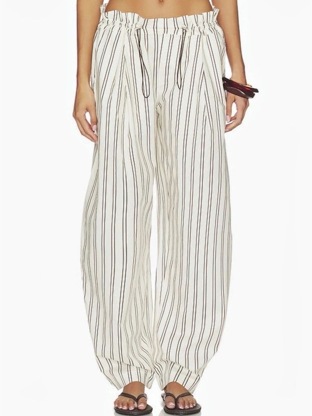 Adjustable Waist Pant in Ivory & Espresso